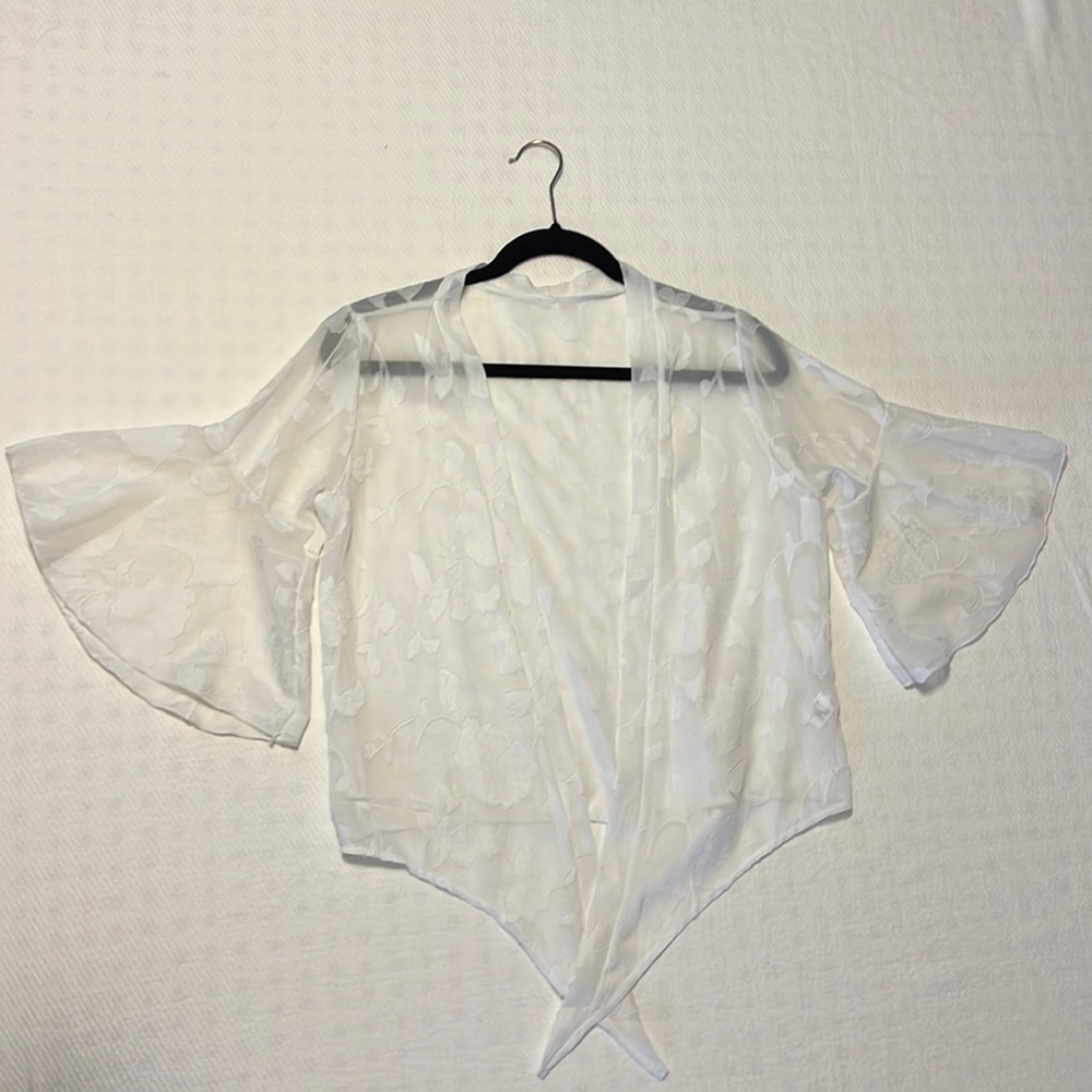 White sheer floral wrap top